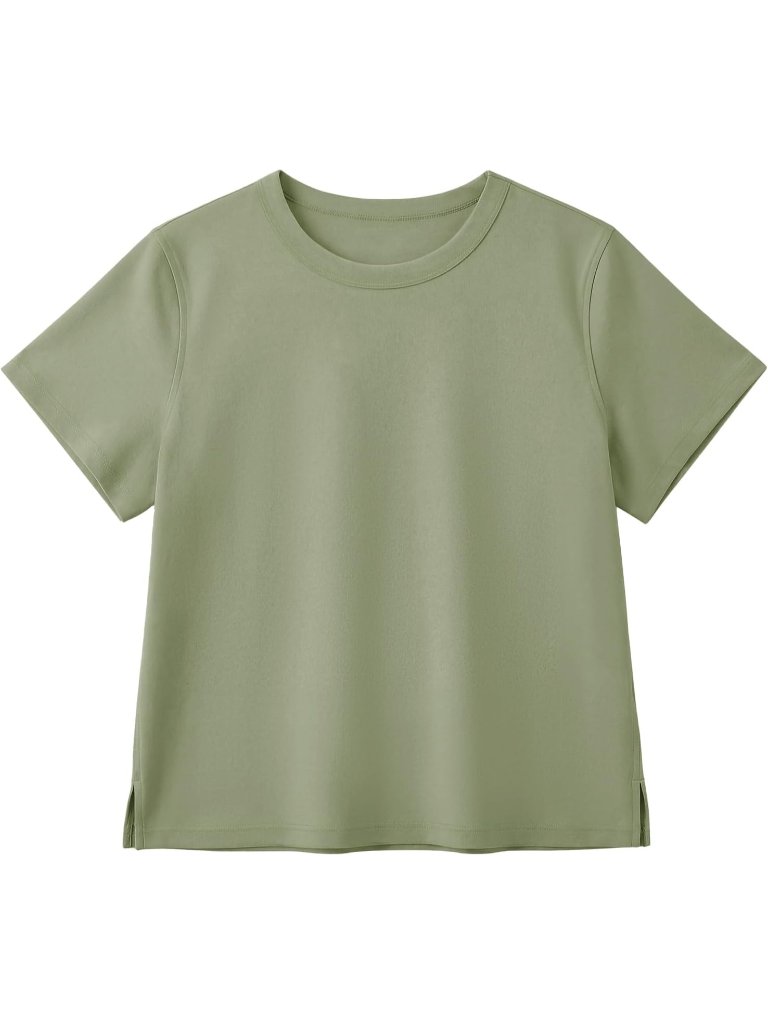Women's Sage Green Short Sleeve Crew Neck T-Shirts Cotton Basic Tees Casual